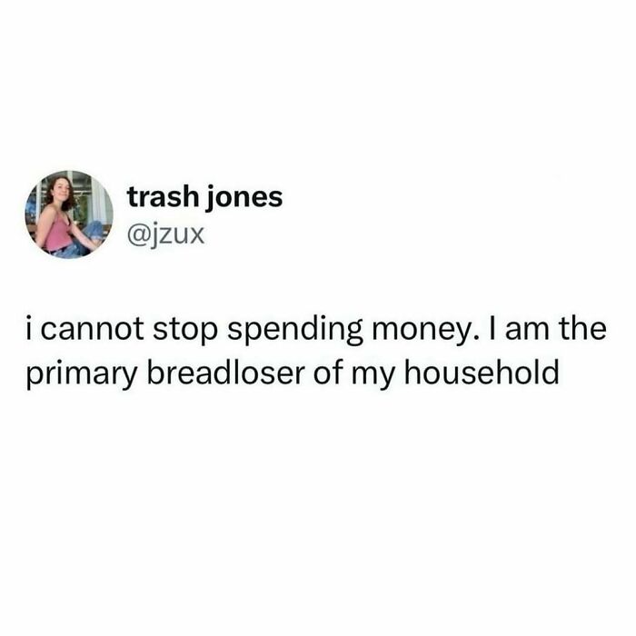 Funny text post about spending money featuring humor to give a daily serotonin boost from relatable pics.
