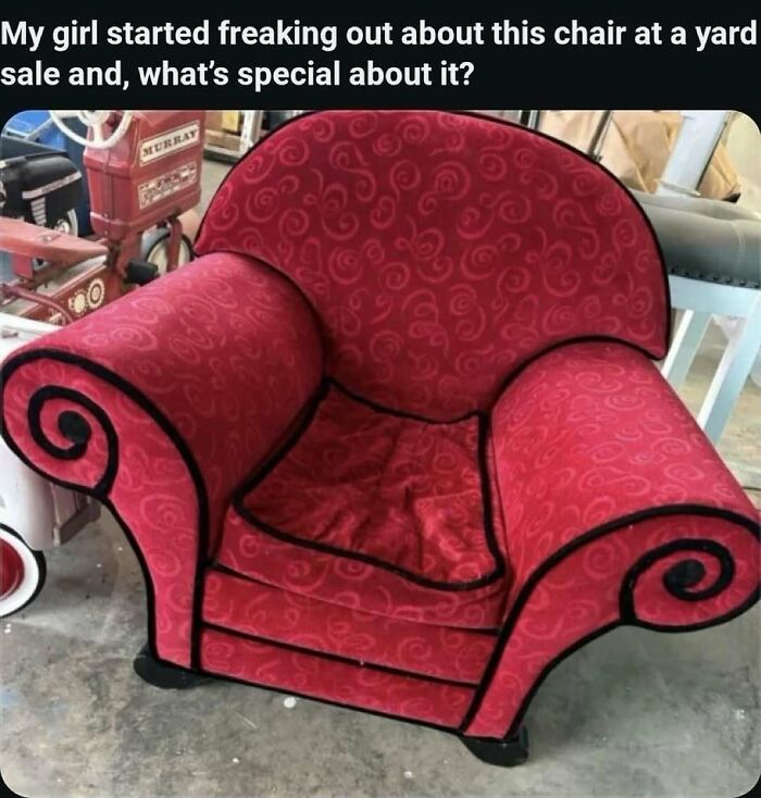 Red chair resembling the one from the Blue's Clues show, featured in a collection of serotonin boost pictures.