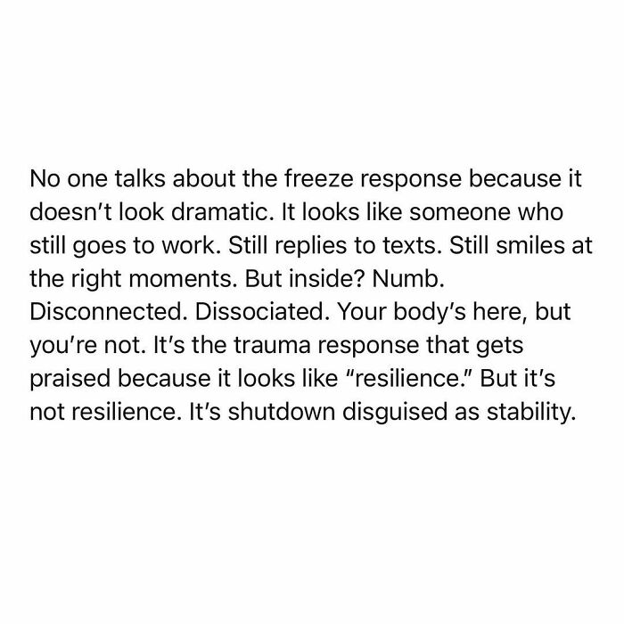 Text about the freeze response and trauma, highlighting numbness and disconnection, related to serotonin boost for mental health.