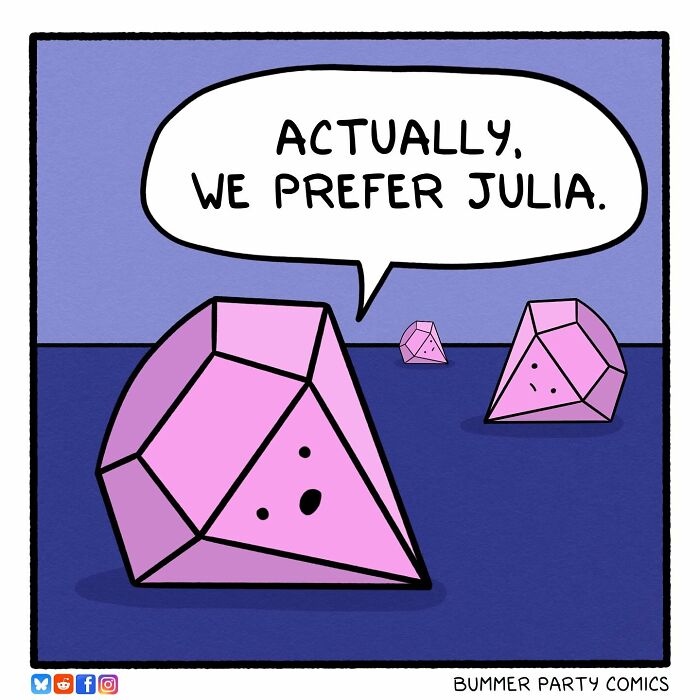 Pink geometric characters in a funny comic expressing a preference, showcasing smart and relatable humor in cartoons.