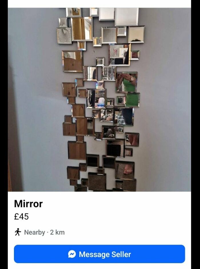 Modern geometric mirror with multiple square reflections creating a unique artistic wall decor effect for sale.