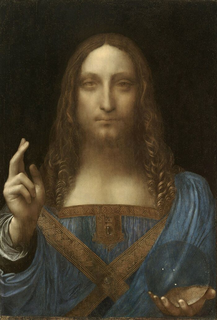 Famous painting of a long-haired figure in blue robes holding a crystal orb, a key example of art that changed history.