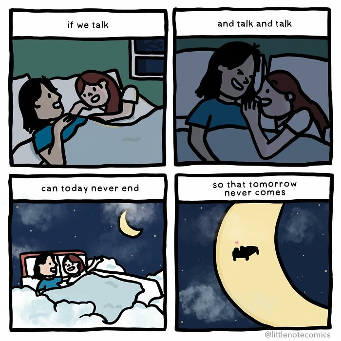Couple sharing sweet and funny moments in a heartwarming comic capturing their loving relationship at night.