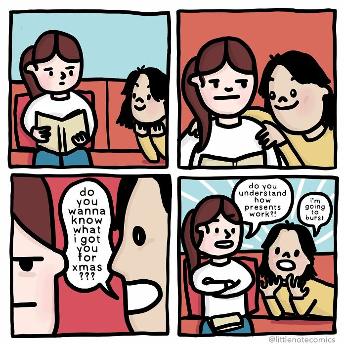 Couple sharing sweet and funny moments in a heartwarming relationship comic strip by the artist.