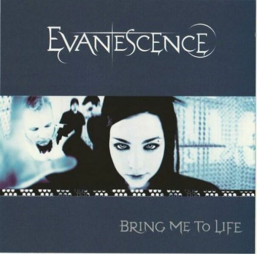 Evanescence album cover with dark, gothic band members evoking nostalgic images that make the brain itchy.