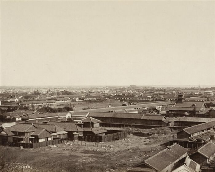 Historic black and white photo showing what the world’s capitals looked like before modern times, featuring old Tokyo buildings.