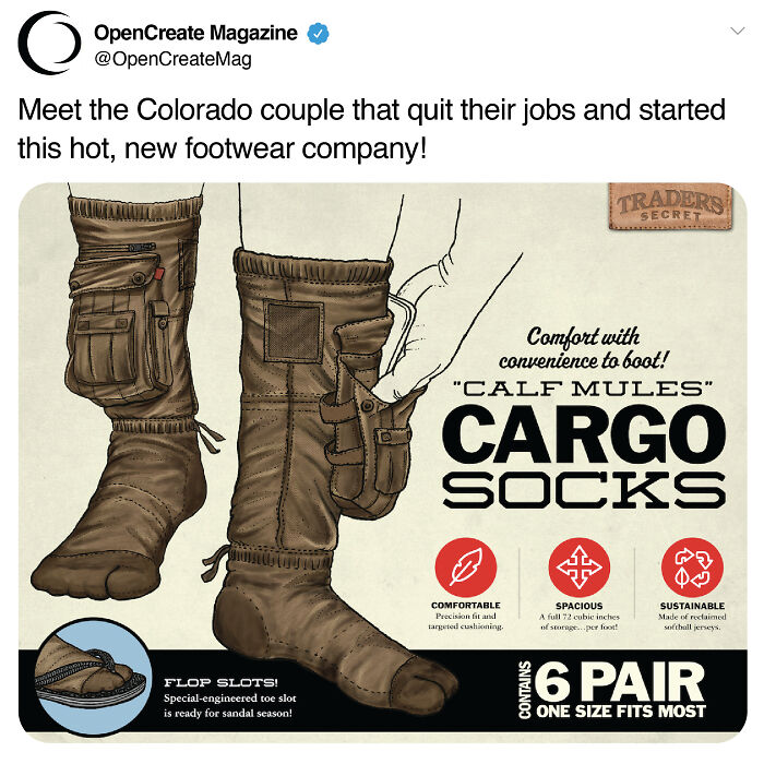 Prank-O fake gift box featuring humorous cargo socks with comfort, spacious design, and sustainable materials packaging.