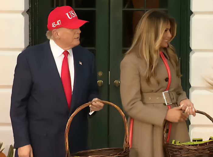 Donald Trump and Melania Trump holding baskets outside the White House during Halloween display widely roasted online.