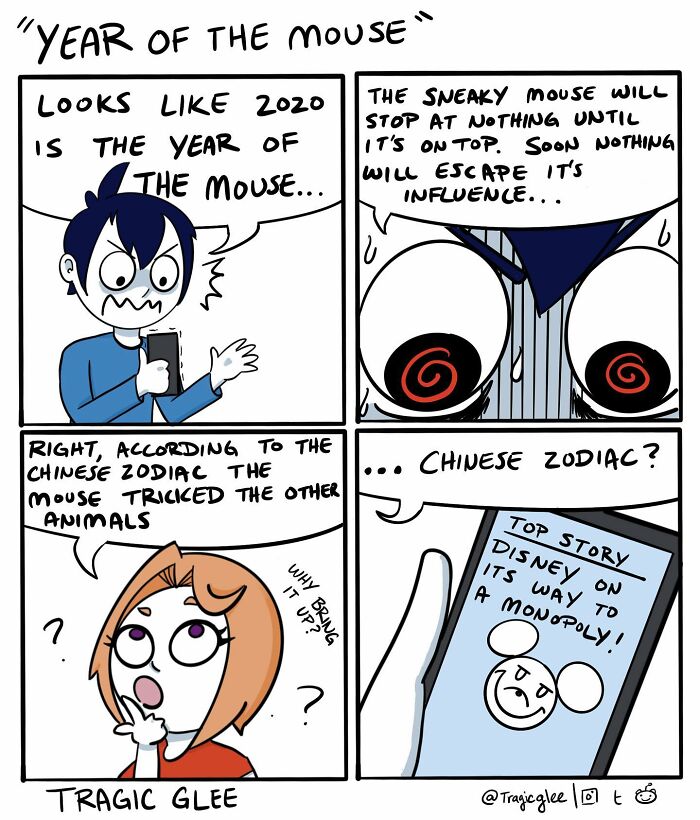 Comic strip illustrating tragic situations twisted into hilarious comics with a focus on dark humor and satire by the artist.