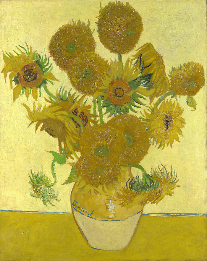Van Gogh’s famous painting of sunflowers in a vase, a classic example of famous paintings that changed art forever.