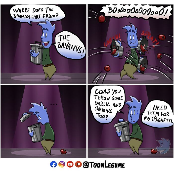 Comic artist illustrating life’s awkward and absurd moments through a humorous four-panel cartoon with playful dialogue.