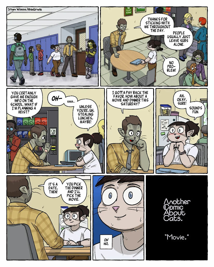 Comic panels showing a chaotic and humorous interaction between friends sharing a home and school life.