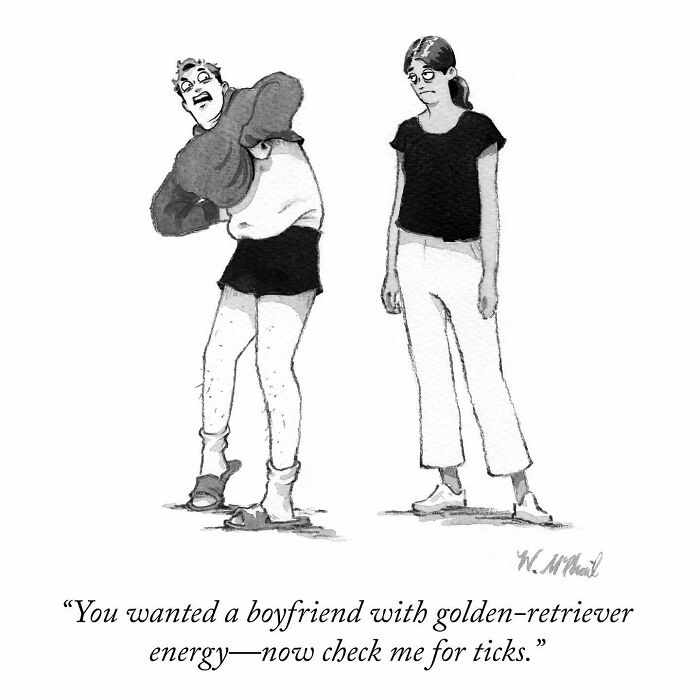 Two people in a comic scene illustrating a hilarious unexpected twist with witty dialogue and cartoon humor.