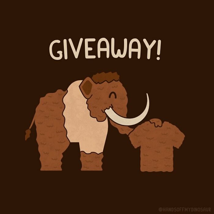 Mammoth pun illustration showing a woolly mammoth handing over a matching furry sweater in quirky pun style.