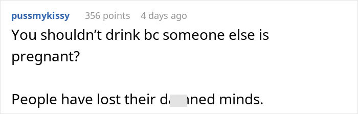 Screenshot of a social media comment discussing a mom refusing to drive drunk while her ex argues amid girlfriend's labor.