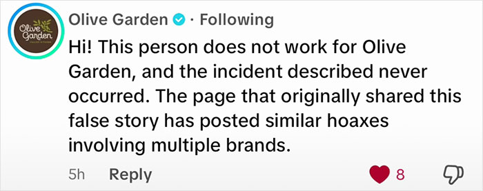 Olive Garden denies involvement in insane hoax, clarifying false claims about student incident and multiple brand stories. Olive Garden denies involvement in insane hoax, clarifying false claims about student incident and multiple brand stories.