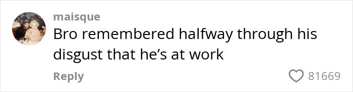 Comment on social media showing someone feeling disgusted at work, related to American tourist and Olive Garden dish request in Italy.