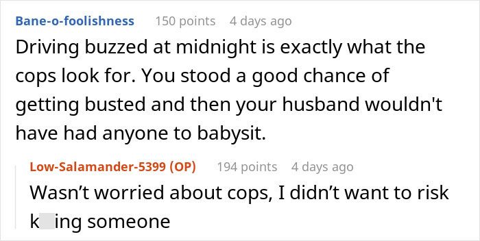 Online discussion showing a mom refusing to drive drunk to pick up her child while ex argues about it for 30 minutes.