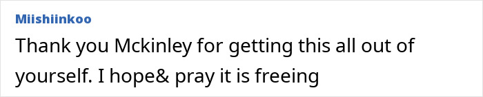 Comment text expressing support and hope for freedom from an adult star after humiliating wedding vows and split.