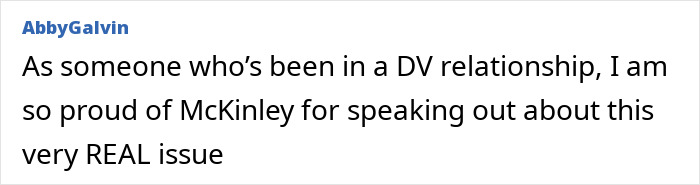 Comment expressing support for speaking out on domestic violence, highlighting the adult star breaking silence on humiliating wedding vows.