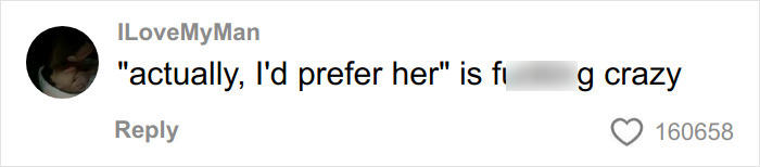 Comment on social media from user ILoveMyMan reacting to an aesthetician's viral interaction with a man who lied on his booking.