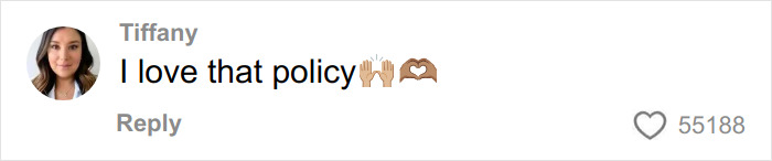 Comment from Tiffany expressing approval with hand raise and heart emojis, related to aesthetician's interaction going viral.