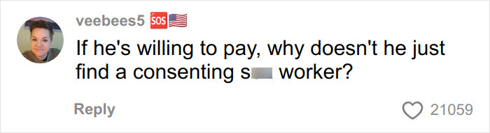 Comment from a social media user reacting to an aesthetician's viral interaction with a man who lied on his booking.