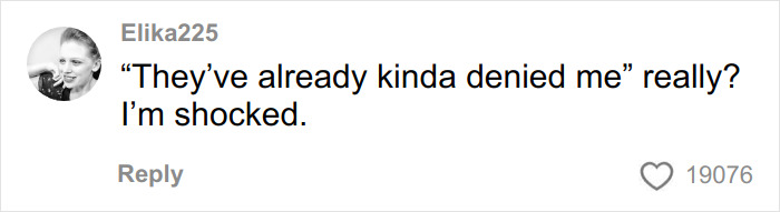 Comment by user Elika225 expressing shock, related to aesthetician's interaction with man who lied on booking.