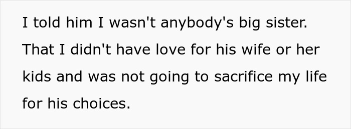 Text message conversation describing a 19-year-old refusing the caregiver role for disabled stepsister and facing anger.