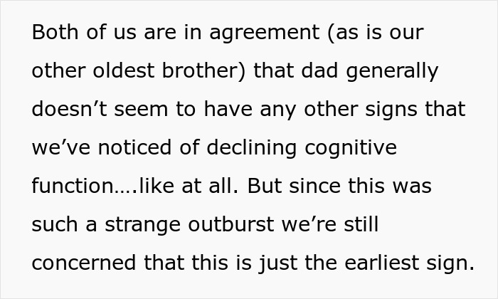 Text discussing a dad upset about his daughter&rsquo;s home with concerns over strange behavior and earliest signs of decline.
