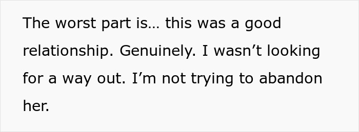 Text image with a quote about a good relationship and not trying to abandon her in a difficult situation involving foster care.