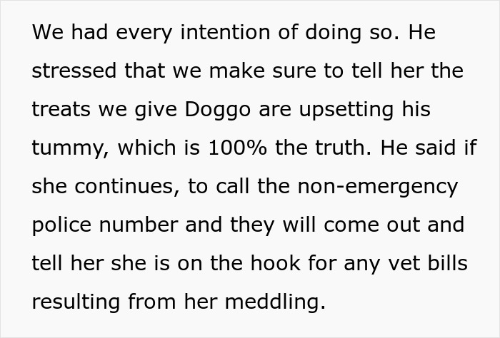 Text discussing concerns about an elderly lady allegedly planning to steal neighbor&rsquo;s doggo, upsetting the owner.