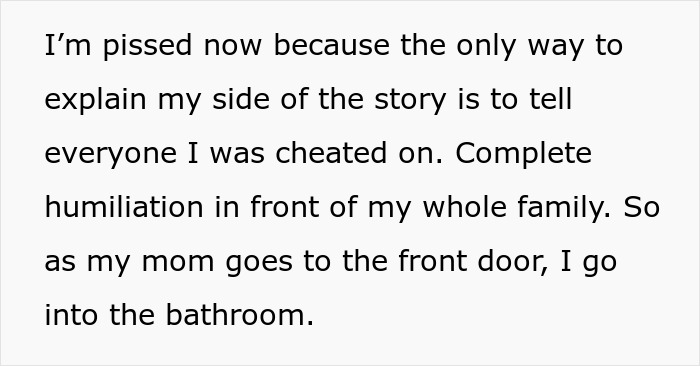 Man runs out the window after his mom tries to reconcile him and his ex fianc&eacute;, avoiding family confrontation.