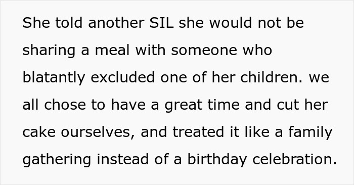 Text explaining a family refusing to celebrate a birthday at home after a MIL ruins the event by being a no-show. Text explaining a family refusing to celebrate a birthday at home after a MIL ruins the event by being a no-show.