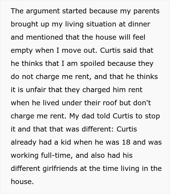 Text excerpt showing a woman calling out brother for being controlling after he calls her the golden child in family argument.