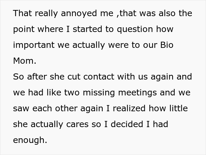 Teen torn about continuing to see biological mom as she feels treated like a second-rate child and unloved. Teen torn about continuing to see biological mom as she feels treated like a second-rate child and unloved.