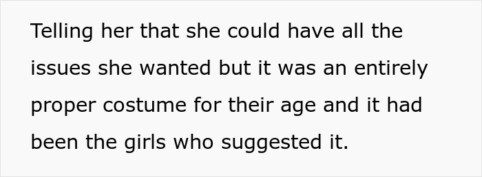 Text excerpt discussing twins wanting to include stepmom in group Halloween costume and mother finding it inappropriate.