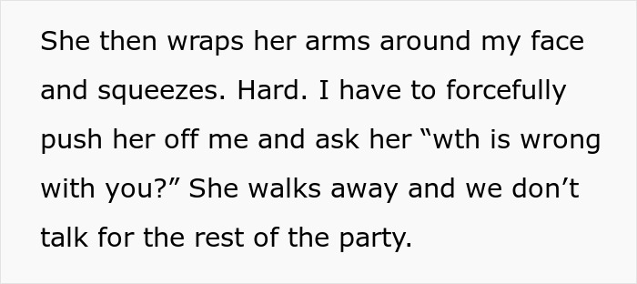 Text excerpt showing a tense interaction leading to a pregnant woman going no-contact with her sister after Thanksgiving.