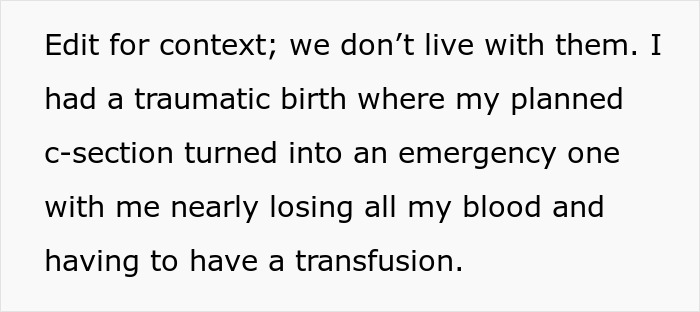 Text excerpt about traumatic birth and emergency c-section with blood loss and transfusion, highlighting family challenges.