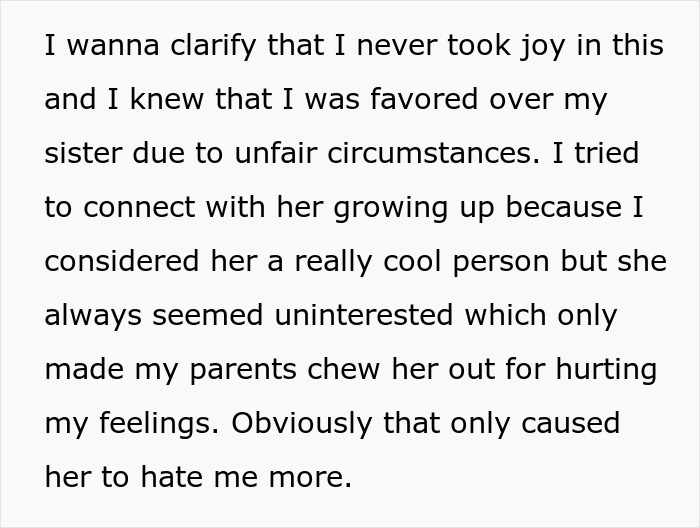 Text excerpt about a woman’s life affected by her petty sister’s actions instead of seeking therapy. Text excerpt about a woman’s life affected by her petty sister’s actions instead of seeking therapy.