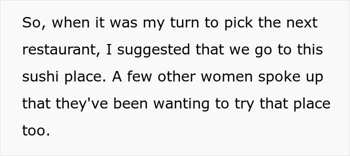 Text showing a woman invites only some members of friend group for dinner and faces unexpected consequences.