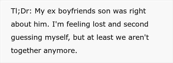 Text reading a woman bumps into boyfriend&rsquo;s grown son and feels lost, second guessing herself after a wake-up call.