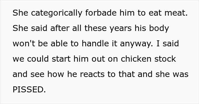 Man prepared to fight for stepson after mom forbids dietary changes, causing conflict over meat consumption and health concerns.