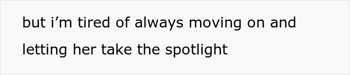 Text on screen showing frustration about moving on and someone taking the spotlight during a teen celebration.