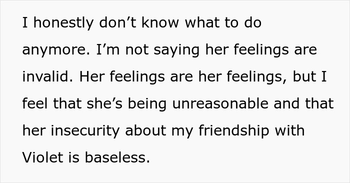 Text excerpt about boyfriend reconsidering relationship due to girlfriend not wanting him to go on trip with female friend.