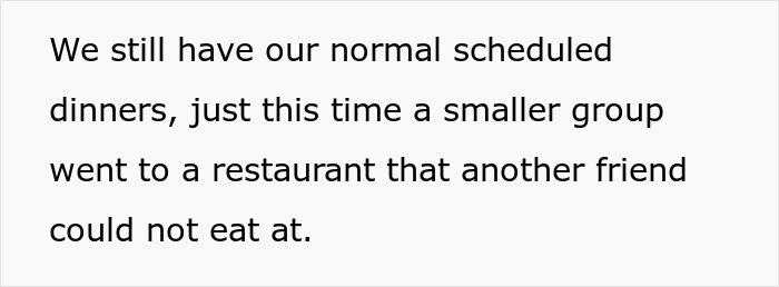 Text about woman inviting only some members of friend group for dinner, highlighting issues in selective dinner invitations.