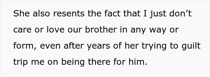 Text excerpt about a brother refusing to care for their disabled sibling despite family pressure and guilt trips.