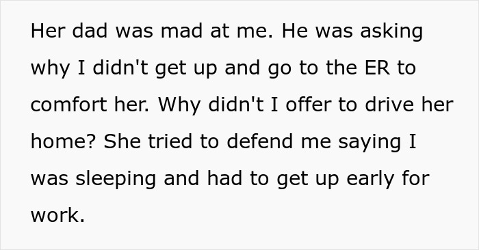 Text describing refusal to visit girlfriend in hospital, explaining reasons like sleep and early work commitments.