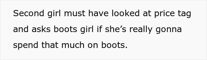 Teen girl upset in store as woman acting as self-appointed fraud police questions her about boots price.