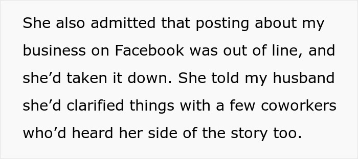 Text excerpt discussing a woman clarifying her story with coworkers after refusing to film a wedding for free.